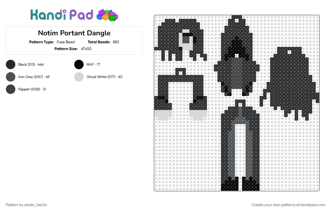 Notim Portant Dangle - Fuse Bead Pattern by stadic_hav0c on Kandi Pad - black, character, dangle, hatred, keychain, not important, notim, notim portant, portant, purple, white