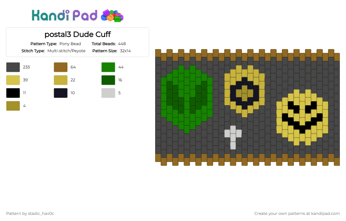 postal3 Dude Cuff - Pony Bead Pattern by stadic_hav0c on Kandi Pad - brown,postal,cuff,postal dude,postal 3,gray,p3,p3 dude,postal3 dude