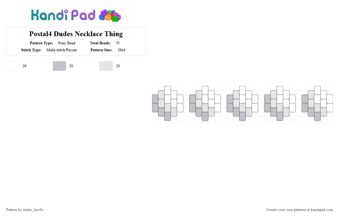 Postal4 Dudes Necklace Thing - Pony Bead Pattern by stadic_hav0c on Kandi Pad - white,cotdcosplay,postal,postal dude,postal 4,necklace,perals,cosplay,p4