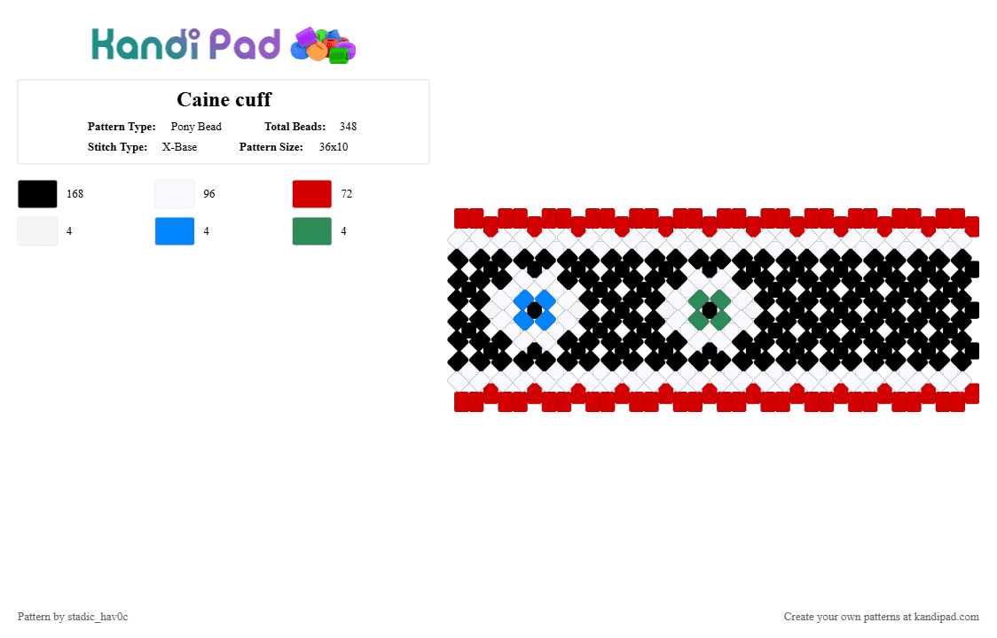 Caine cuff - Pony Bead Pattern by stadic_hav0c on Kandi Pad - white,red,tadc,caine,cuff