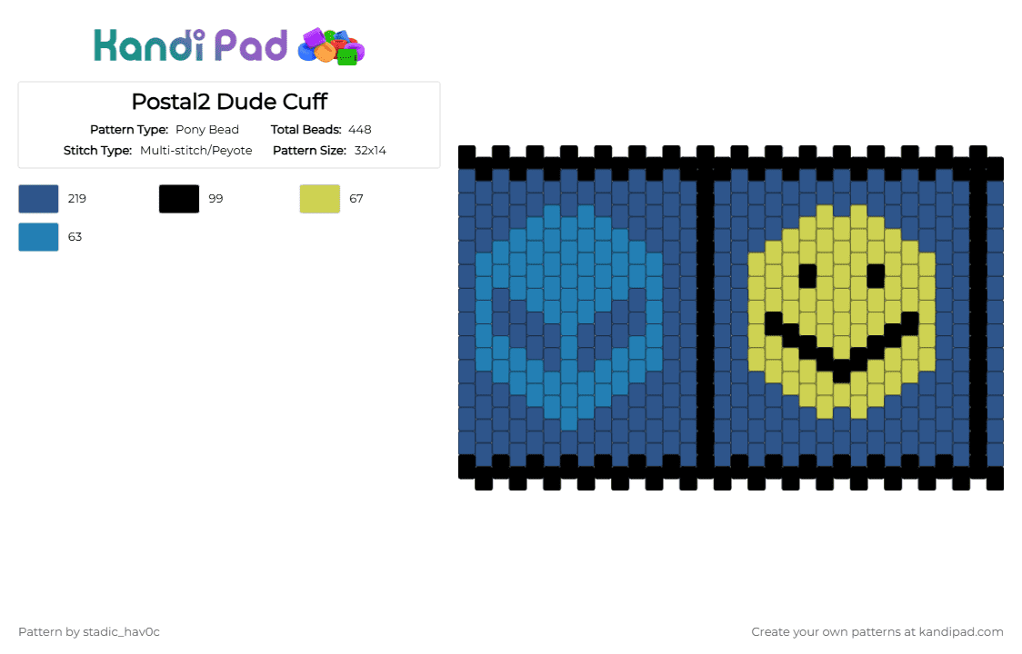 Postal2 Dude Cuff - Pony Bead Pattern by stadic_hav0c on Kandi Pad - blue,postal,cuff,postal dude,postal 2,p2,postal2 dude,p2 dude