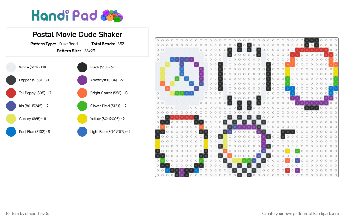 Postal Movie Dude Shaker - Fuse Bead Pattern by stadic_hav0c on Kandi Pad - blue, colorful, peace, pink, pm, postal, postal movie, shaker, tamagotchi, tamagotchi shaker, white, zack ward