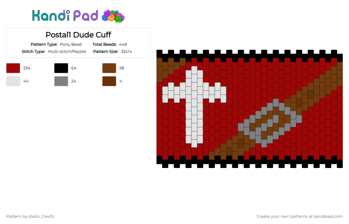 Postal1 Dude Cuff - Pony Bead Pattern by stadic_hav0c on Kandi Pad - red,postal,cuff,postal dude,postal classic,postal 1,p1,p1 dude