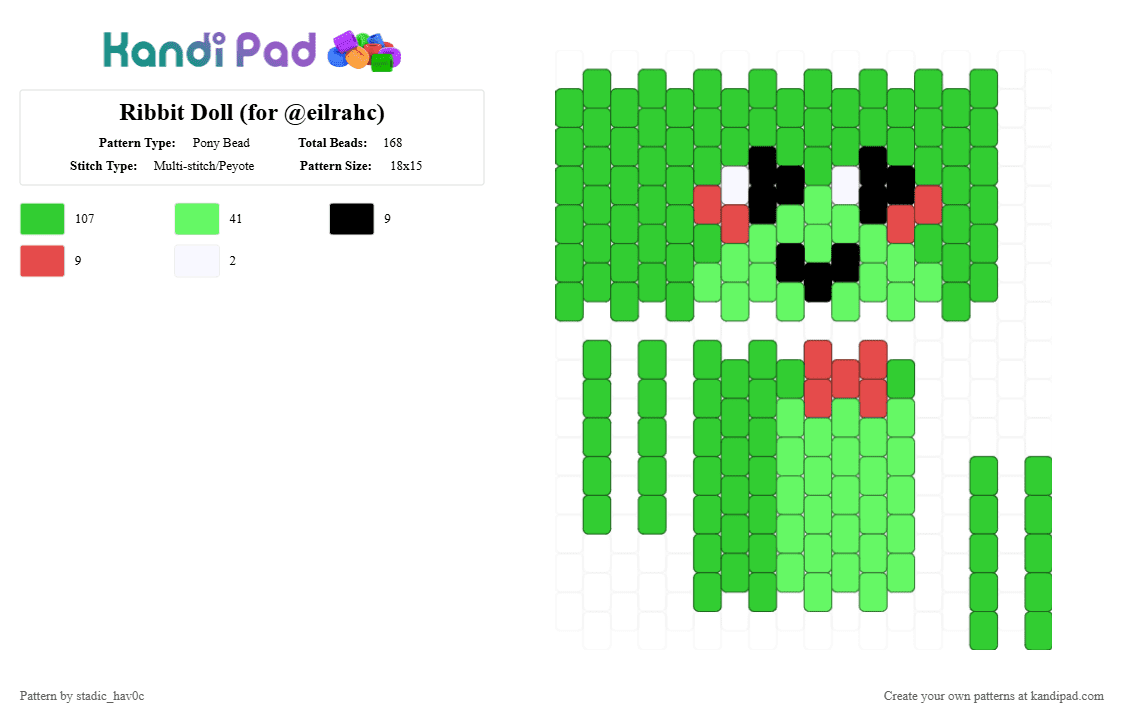 Ribbit Doll - Pony Bead Pattern by stadic_hav0c on Kandi Pad - green,ribbit,tadc,the amazing digital circus,doll