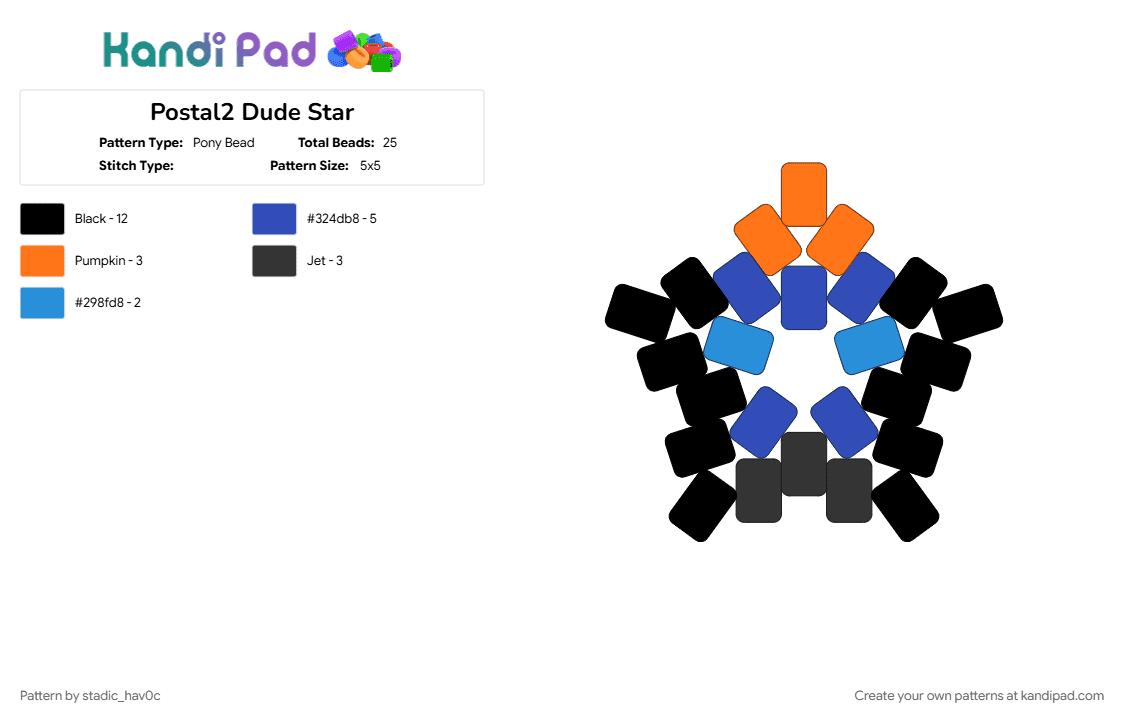 Postal2 Dude Star - Pony Bead Pattern by stadic_hav0c on Kandi Pad - black, blue, p2, p2 dude, postal, postal 2, postal 2 dude, postal dude, postal2, postal2 dude