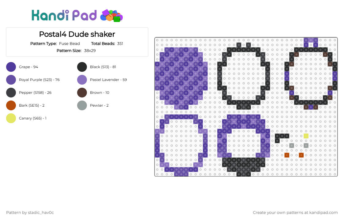 Postal4 Dude shaker - Fuse Bead Pattern by stadic_hav0c on Kandi Pad - purple,blue,postal,shaker,p4,postal4,postal dude,tamagotchi shaker,p4 dude,postal4 dude