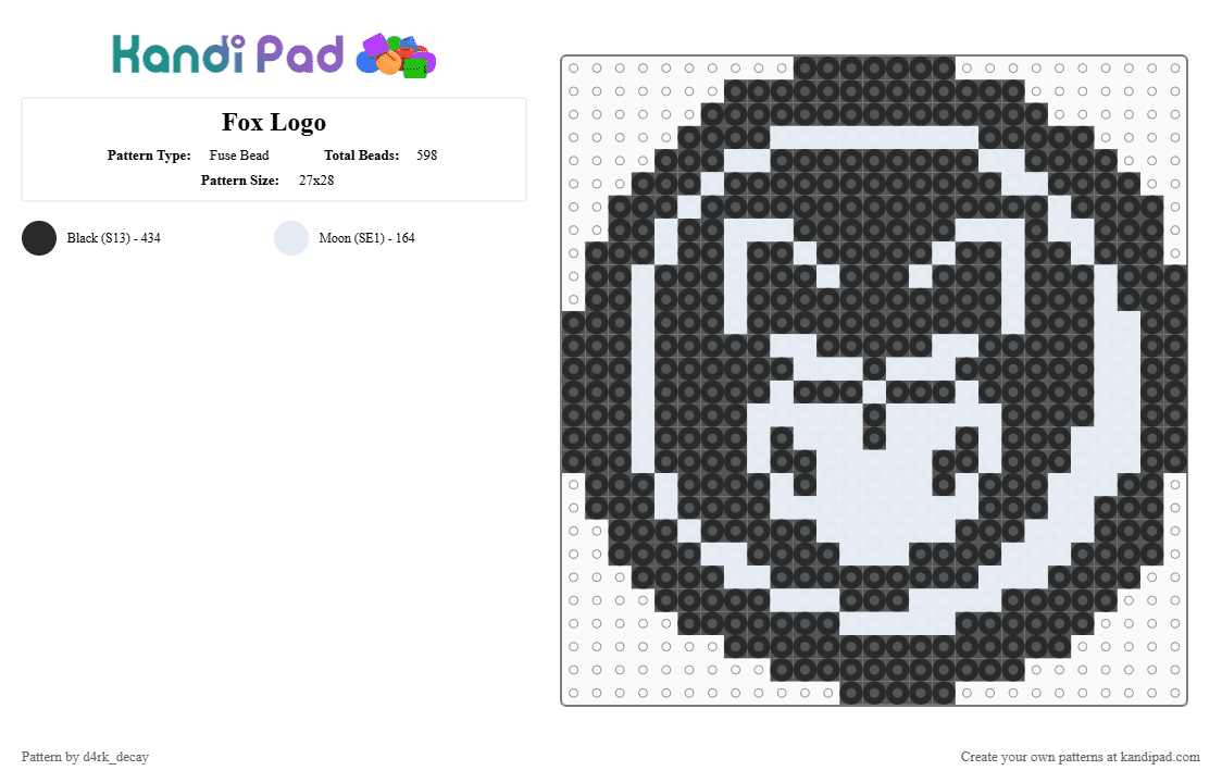 Fox Logo - Fuse Bead Pattern by stadic_hav0c on Kandi Pad - black,white,tpof,fox,btd,btd2,logo,ren hana,ren,hana