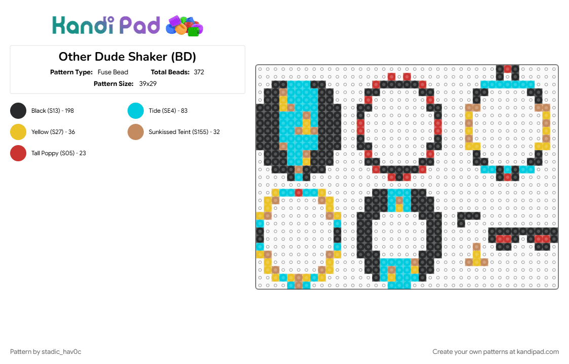 Other Dude Shaker (BD) - Fuse Bead Pattern by stadic_strade_seal on Kandi Pad - black, light blue, other dude, postal, postal bd, postal bd dude, postal brain damage, postal dude, shaker, tamagotchi shaker