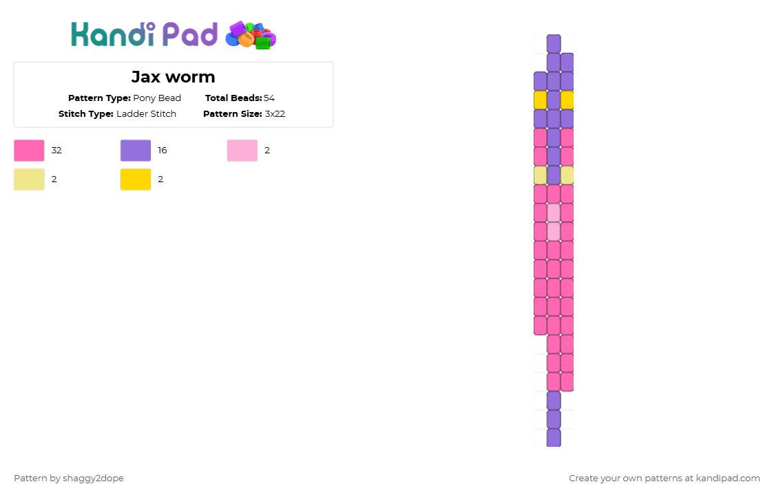 Jax worm - Pony Bead Pattern by stadic_hav0c on Kandi Pad - pink,jax,tadc,worm,bunny,indie,purple,charm