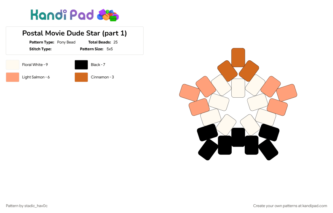 Postal Movie Dude Star (part 1) - Pony Bead Pattern by stadic_hav0c on Kandi Pad - movie dude, orange, pm dude, pmovie dude, postal, postal dude, postal movie, postal movie dude, white
