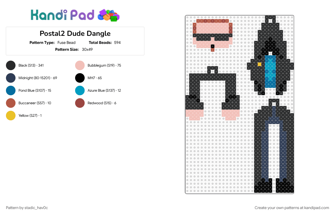 Postal2 Dude Dangle - Fuse Bead Pattern by stadic_hav0c on Kandi Pad - beige, black, dangle, p2, p2 dude, postal, postal 2, postal 2 dude, postal dude, postal2, purple