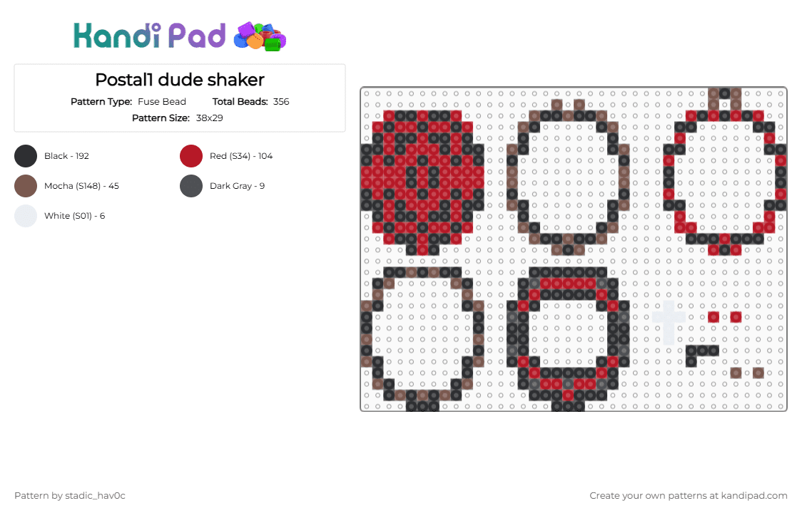 Postal1 dude shaker - Fuse Bead Pattern by stadic_hav0c on Kandi Pad - black,red,postal classic,postal,p1,postal dude,p1 dude,shaker,tamagotchi shaker,postal 1