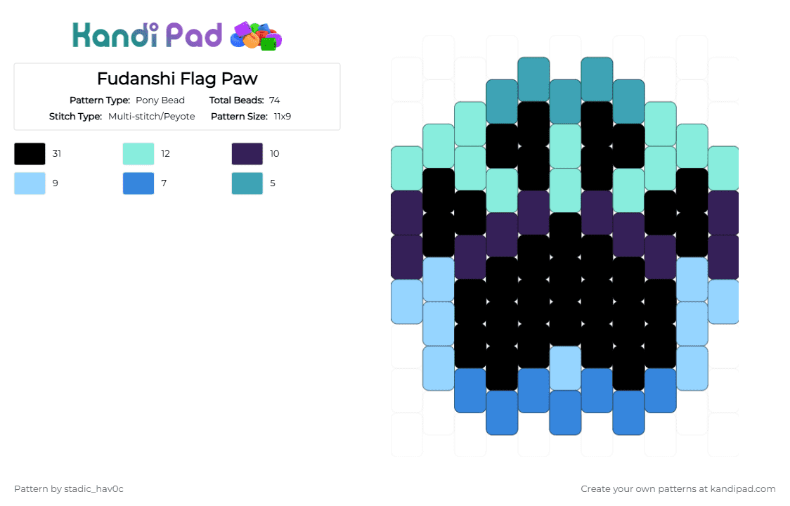 Fudanshi Flag Paw - Pony Bead Pattern by stadic_hav0c on Kandi Pad - light blue,fudanshi,paw,pride,yaoi,gay