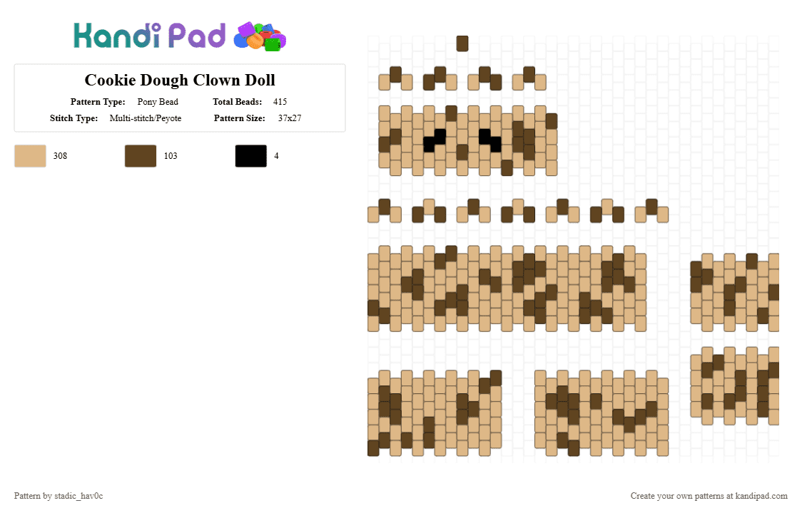 Cookie Dough Clown Doll - Pony Bead Pattern by stadic_hav0c on Kandi Pad - beige,cookie,food,clown doll,clown