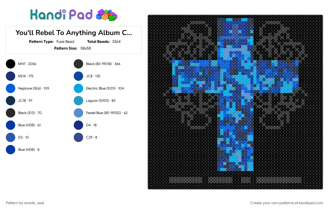 You\'ll Rebel To Anything Album Cover - Fuse Bead Pattern by strade_seal on Kandi Pad - album, album cover, black, blue, mindless self indulgence, msi, music, wall decor, youll rebel to anything