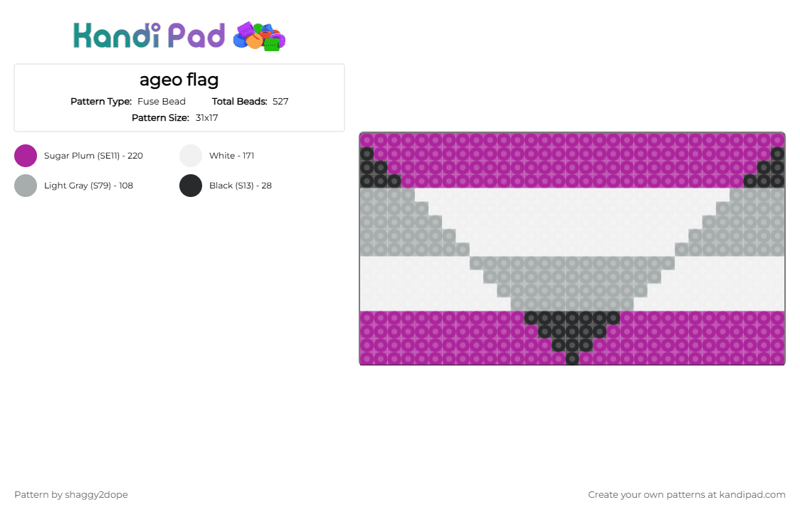 ageo flag - Fuse Bead Pattern by stadic_hav0c on Kandi Pad - pink,gray,ageosexual,ageo,pride,flag,ace,ficto,purpur