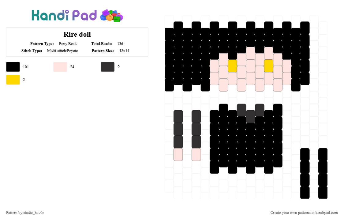 Rire doll - Pony Bead Pattern by stadic_hav0c on Kandi Pad - black,white,btd,rire,lucian rire,doll