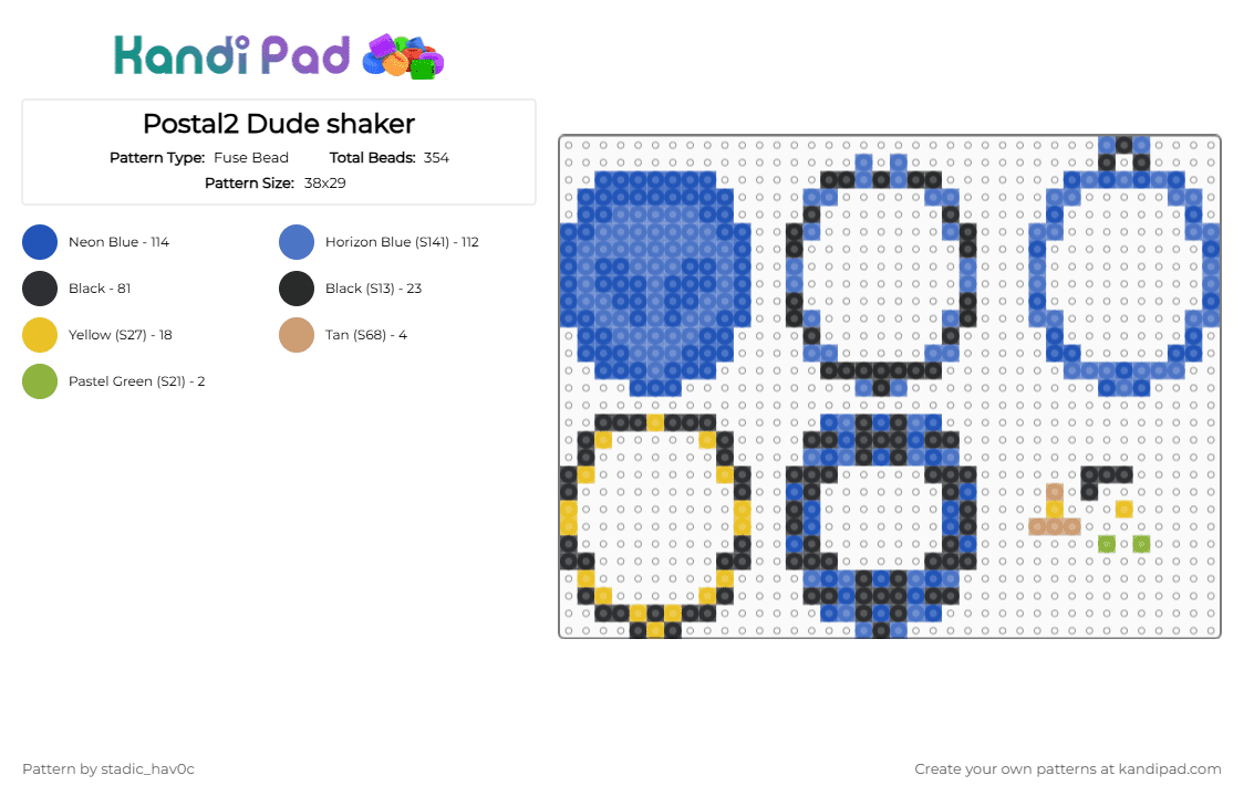 Postal2 Dude shaker - Fuse Bead Pattern by stadic_hav0c on Kandi Pad - blue,tamagotchi shaker,shaker,postal,postal 2,p2,postal2 dude,p2 dude,postal 2 dude