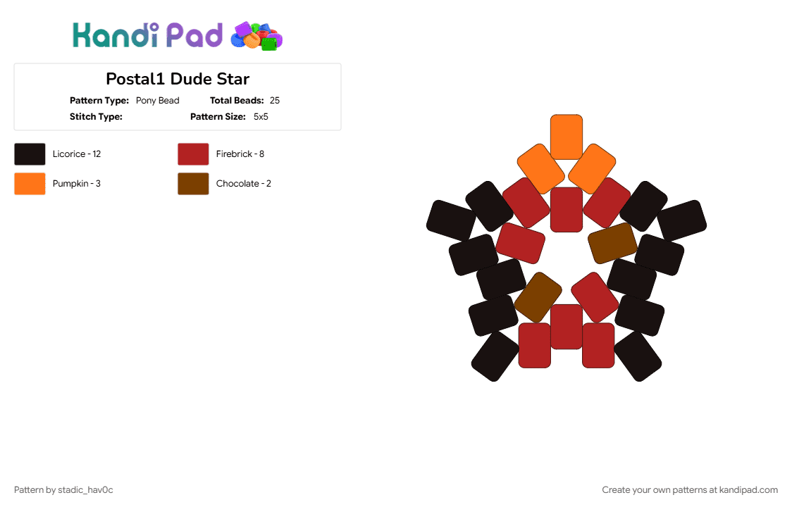 Postal1 Dude Star - Pony Bead Pattern by stadic_hav0c on Kandi Pad - p1, p1 dude, postal, postal 1, postal classic, postal dude, postal1, postal1 dude, red