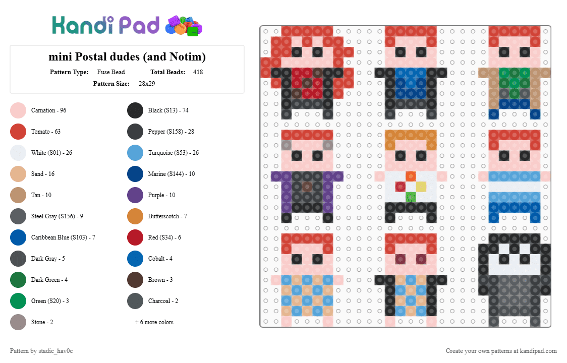mini Postal dudes (and Notim) - Fuse Bead Pattern by stadic_hav0c on Kandi Pad - beige,red,light blue,postal,postal dude,mini,charms,hatred,notim portant,notim,mini charms