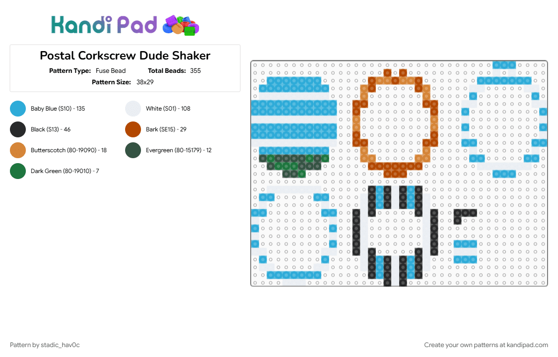 Postal Corkscrew Dude Shaker - Fuse Bead Pattern by stadic_hav0c on Kandi Pad - corkscrew, corkscrew rules, light blue, postal, postal dude, shaker, stripes, tamagotchi, tamagotchi shaker