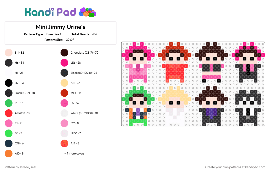 Little Jimmy Urine\'s - Fuse Bead Pattern by strade_seal on Kandi Pad - beige, brown, charms, euringer, james euringer, jimmy urine, mindless self indulgence, mindlessselfindulgence, mini, msi, pink, red