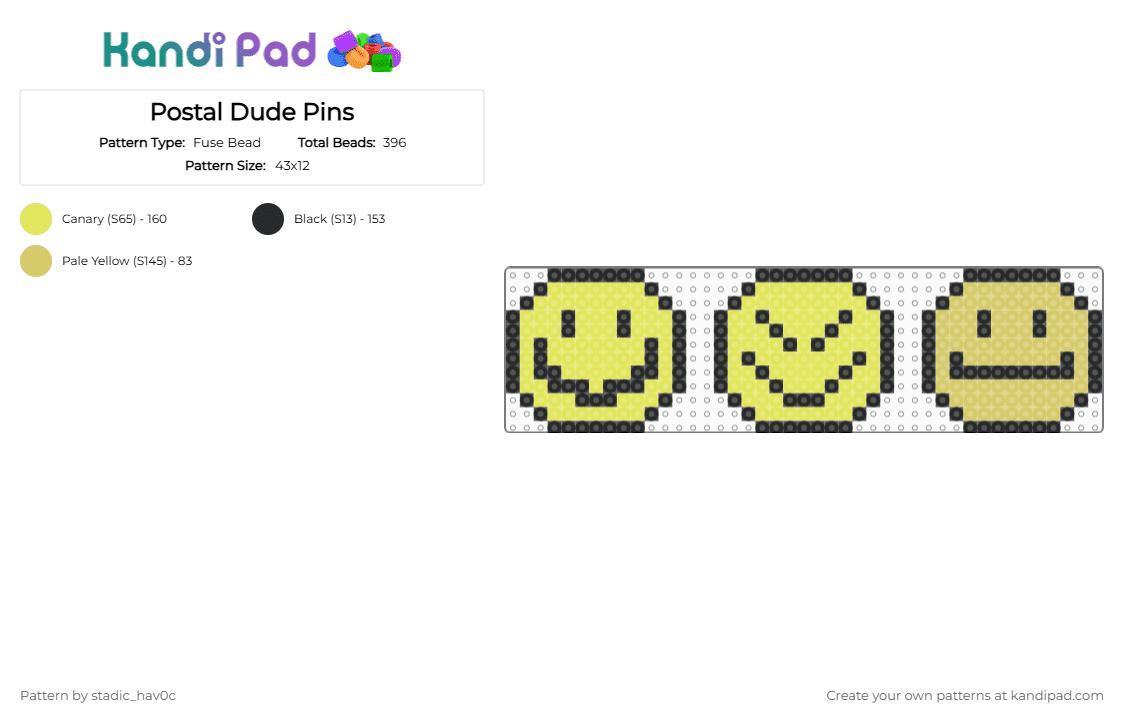 Postal Dude Pins - Fuse Bead Pattern by stadic_hav0c on Kandi Pad - black,yellow,postal,postal dude,pins,pin,p2,p3,p4,postal 2