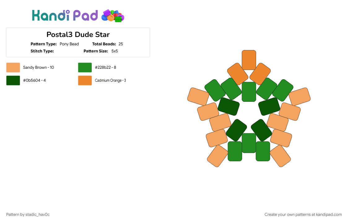 Postal3 Dude Star - Pony Bead Pattern by stadic_hav0c on Kandi Pad - green, orange, p3, p3 dude, postal, postal 3, postal 3 dude, postal dude, postal3 dude
