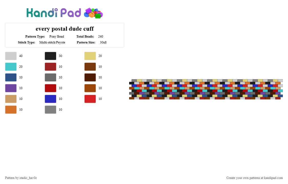 every postal dude cuff - Pony Bead Pattern by stadic_hav0c on Kandi Pad - red,yellow,purple,orange,colorful,postal,postal dude,p2,cuff,postal 2,postal 1,postal java,postal 4