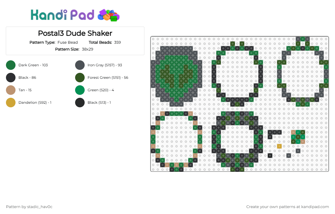 Postal3 Dude Shaker - Fuse Bead Pattern by stadic_hav0c on Kandi Pad - purple,green,gold,tamagotchi shaker,shaker,postal,postal3,postal 3,p3,p3 dude,postal 3 dude