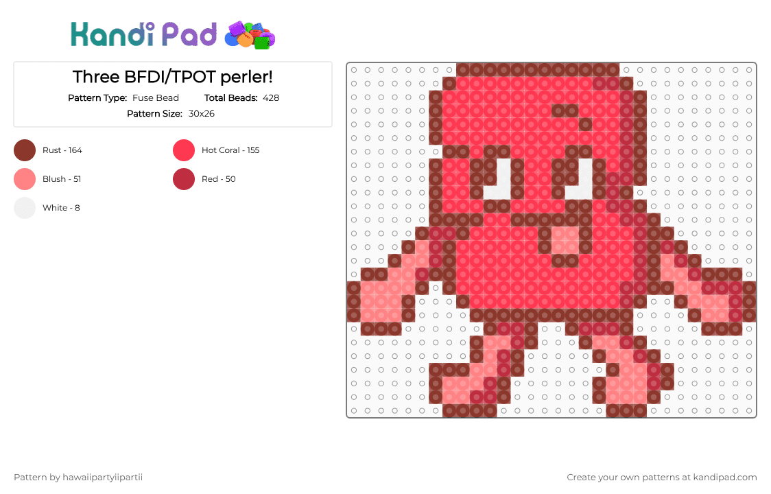 Three BFDI/TPOT perler! - Fuse Bead Pattern by hawaiipartyiipartii on Kandi Pad - red