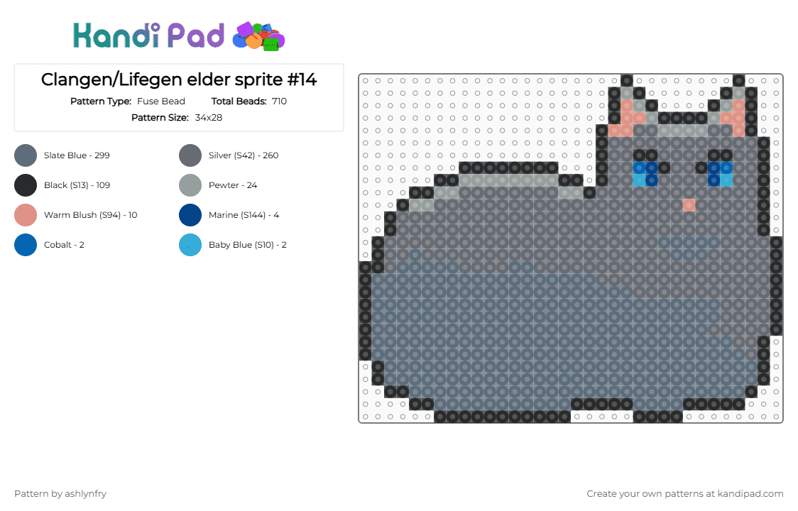 Clangen/Lifegen elder sprite #14 - Fuse Bead Pattern by ashlynfry on Kandi Pad - gray,warriors,cat,clangen,lifegen,animal,warrior cats,wild