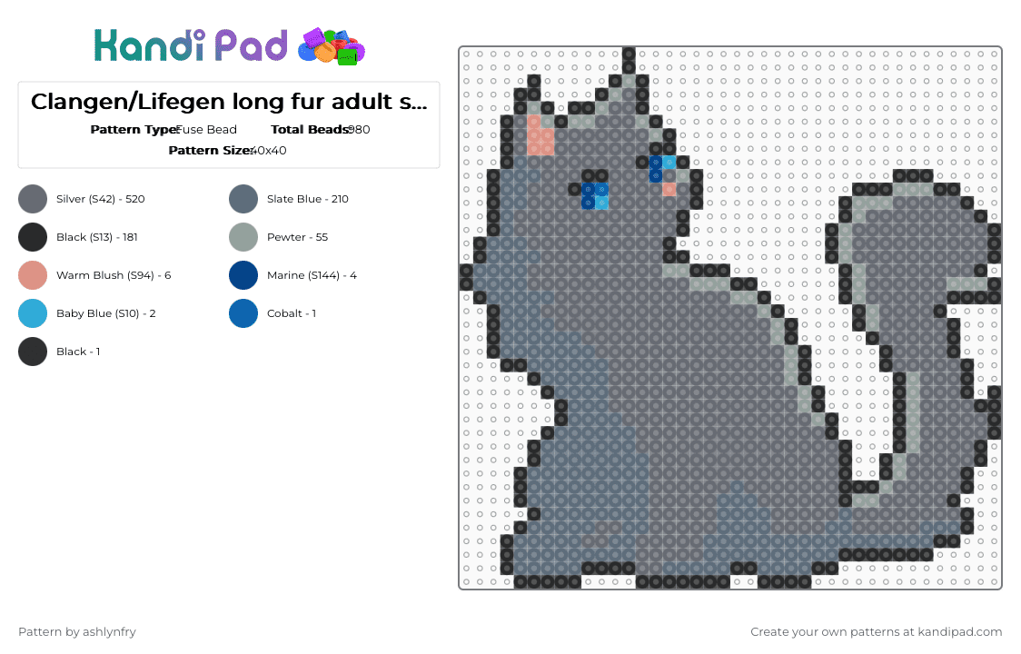 Clangen/Lifegen long fur adult sprite #9 - Fuse Bead Pattern by ashlynfry on Kandi Pad - gray,warriors,cat,clangen,lifegen,animal,warrior cats,wild