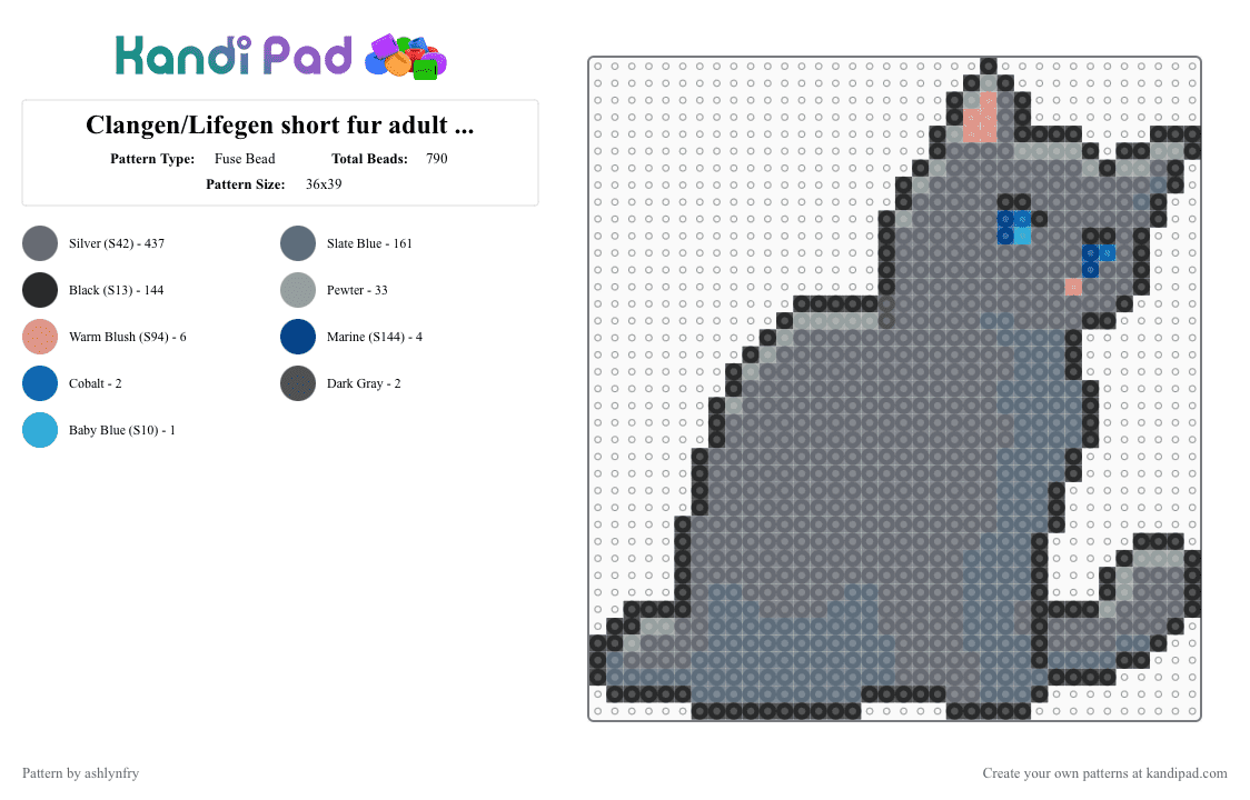 Clangen/Lifegen short fur adult sprite #7 - Fuse Bead Pattern by ashlynfry on Kandi Pad - gray,warriors,cat,clangen,lifegen,animal,warrior cats,wild
