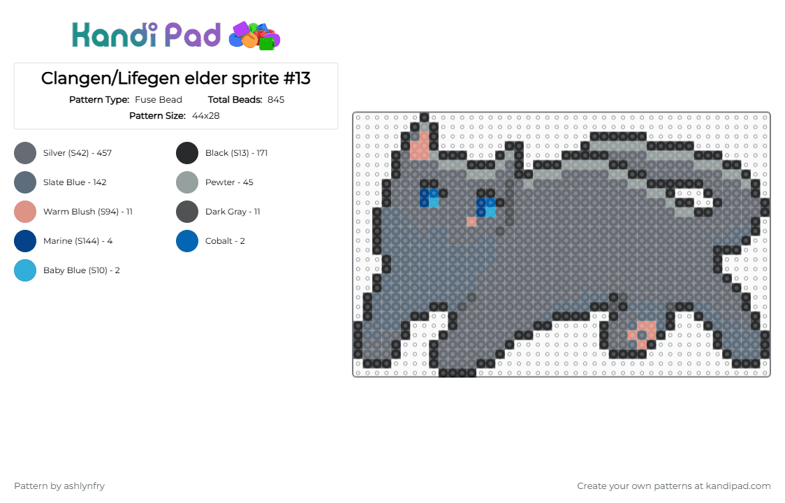 Clangen/Lifegen elder sprite #13 - Fuse Bead Pattern by ashlynfry on Kandi Pad - gray,warriors,cat,clangen,lifegen,animal,warrior cats,wild