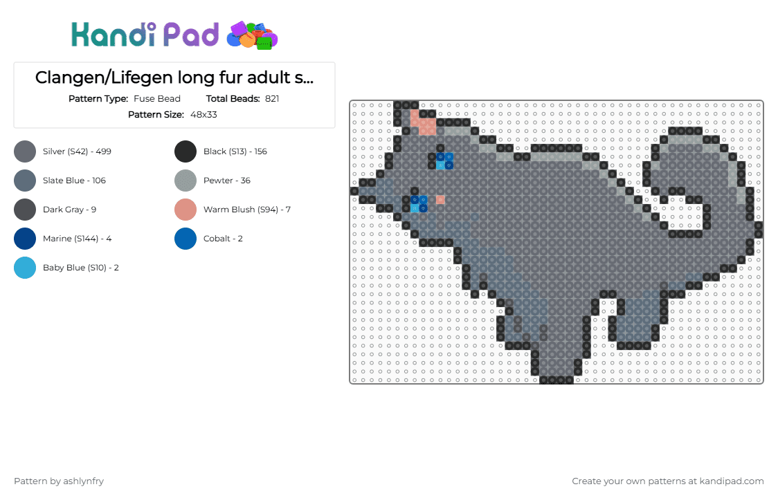 Clangen/Lifegen long fur adult sprite #11 - Fuse Bead Pattern by ashlynfry on Kandi Pad - gray,warriors,cat,clangen,lifegen,animal,warrior cats,wild