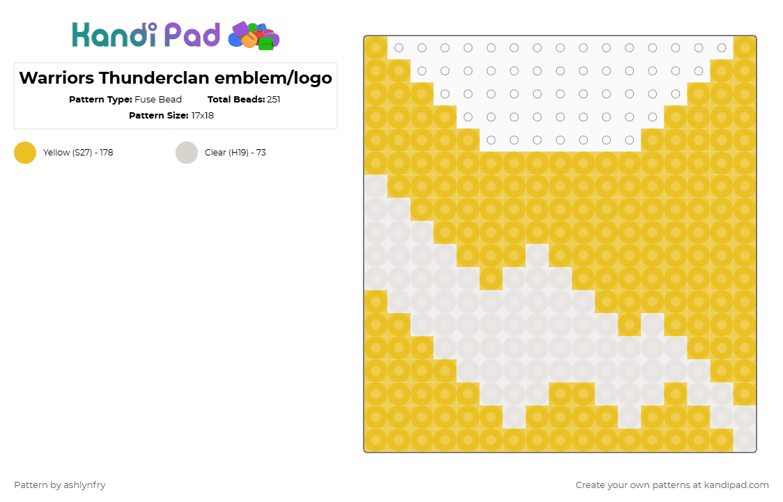 Warriors Thunderclan emblem/logo (mini perler) - Fuse Bead Pattern by ashlynfry on Kandi Pad - yellow,beige,warriors,warrior cats,thunder,thunderclan,thunder clan,cats,cat,book