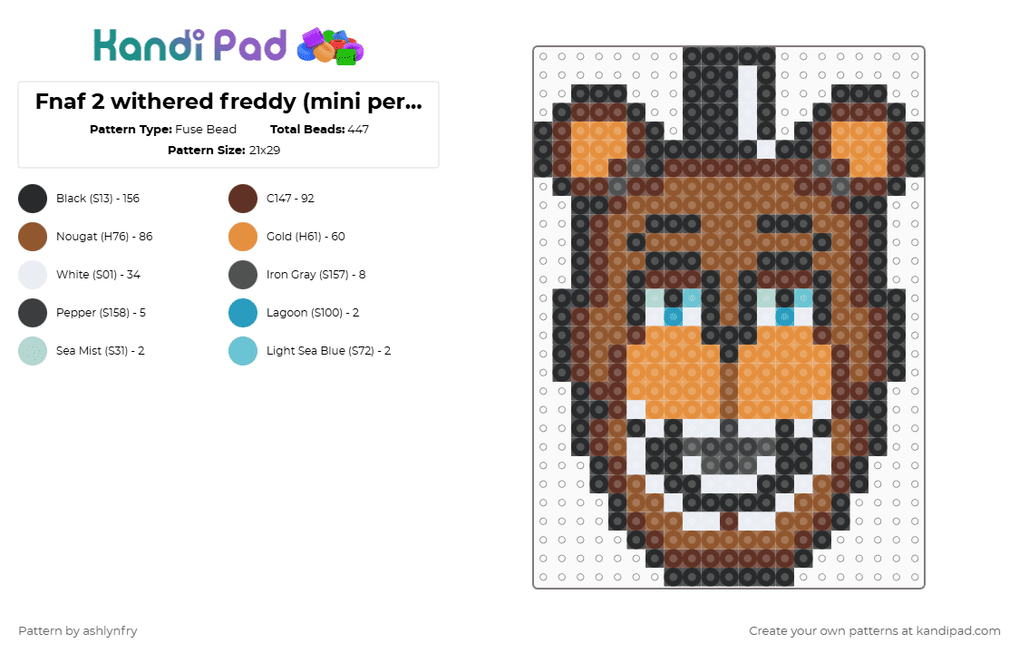 FNAF 2 withered freddy (mini perler) - Fuse Bead Pattern by ashlynfry on Kandi Pad - brown,orange,tan,fnaf 2,fnaf,five nights at freddys,five nights at freddys 2,withered freddy,freddy,withered,freddy fazbear