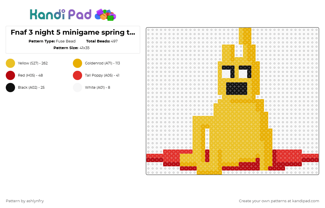 FNAF 3 night 5 minigame spring trap/springlock sprite (mini perler) - Fuse Bead Pattern by ashlynfry on Kandi Pad - yellow,fnaf,five nights at freddys,fnaf 3,five nights at freddys 3,springtrap,springlock,minigame,atari