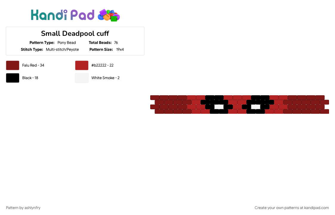 Small Deadpool cuff - Pony Bead Pattern by ashemoia on Kandi Pad - antihero, brown, comic, comics, deadpool, hero, marvel, mcu, red, superhero