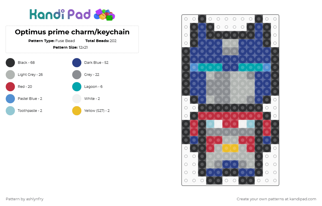 Optimus prime charm/keychain - Fuse Bead Pattern by ashlynfry on Kandi Pad - blue,beige,gray,red,transformers,optimus,optimus prime,cartoon,transformers cartoon,car,cars,transformer