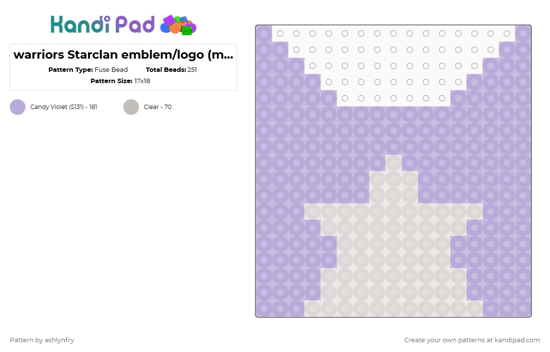 warrior cats Starclan emblem/logo (mini perler) - Fuse Bead Pattern by ashlynfry on Kandi Pad - pink,beige,warriors,warrior cats,starclan,star clan,star,cat,cats,clan