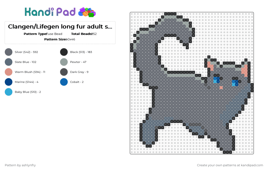 Clangen/Lifegen long fur adult sprite #10 - Fuse Bead Pattern by ashlynfry on Kandi Pad - gray,warriors,cat,clangen,lifegen,animal,warrior cats,wild