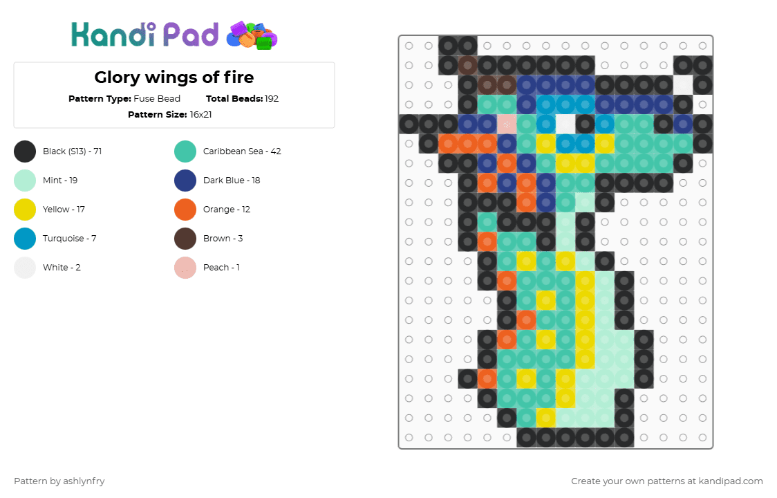 Glory wings of fire - Fuse Bead Pattern by ashlynfry on Kandi Pad - teal,blue,light blue,yellow,wof,wings of fire,dragon,book,vomic,graphic novel,dragons,rainwing