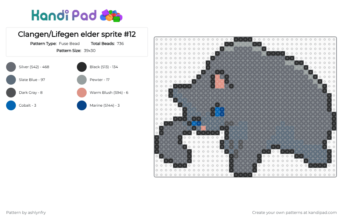Clangen/Lifegen elder sprite #12 - Fuse Bead Pattern by ashlynfry on Kandi Pad - gray,warriors,cat,clangen,lifegen,animal,warrior cats,wild