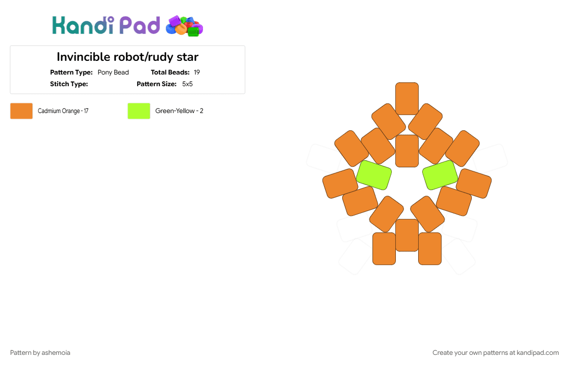 Invincible robot/rudy star - Pony Bead Pattern by ashemoia on Kandi Pad - animated, comic, evil, hero, invincible, mechanical, orange, robot, tv show