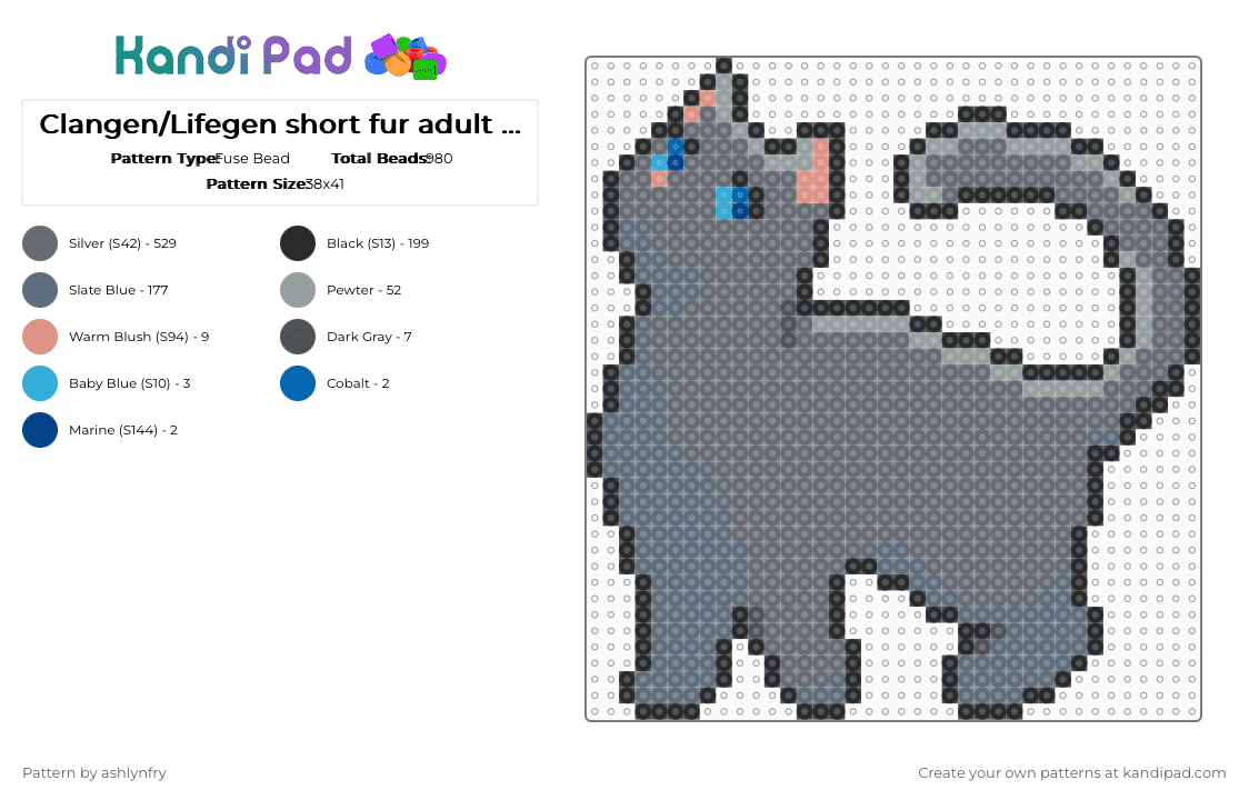 Clangen/Lifegen short fur adult sprite #8 - Fuse Bead Pattern by ashlynfry on Kandi Pad - gray,warriors,cat,clangen,lifegen,animal,warrior cats,wild