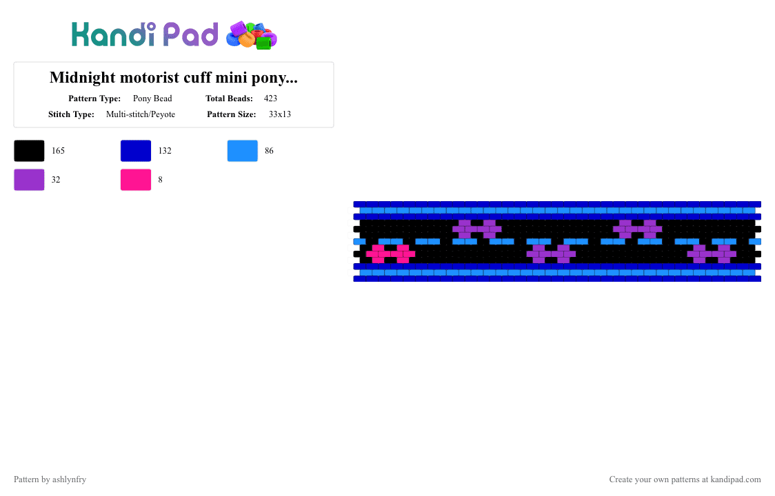 Midnight motorist cuff mini pony beads - Pony Bead Pattern by ashlynfry on Kandi Pad - purple,light blue