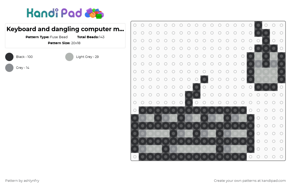 Keyboard and dangling computer mouse Fuse Bead Pattern - Kandi Pad ...