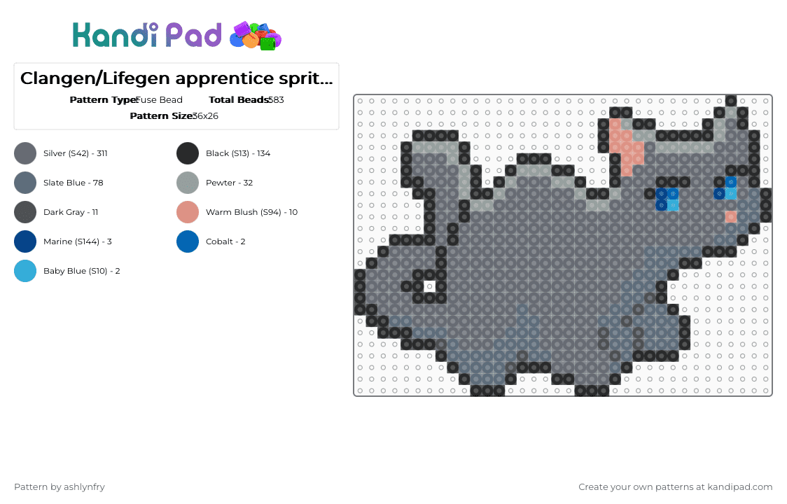 Clangen/Lifegen apprentice sprite #5 - Fuse Bead Pattern by ashlynfry on Kandi Pad - gray,warriors,cat,clangen,lifegen,animal,warrior cats,wild